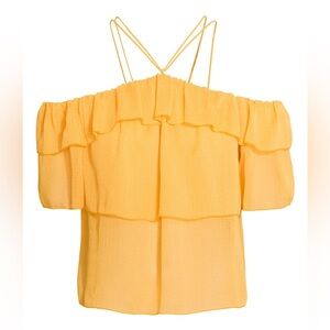 H&M Marigold Ruffle Off the Shoulder Top halterneck cold blouse tangerine tiered